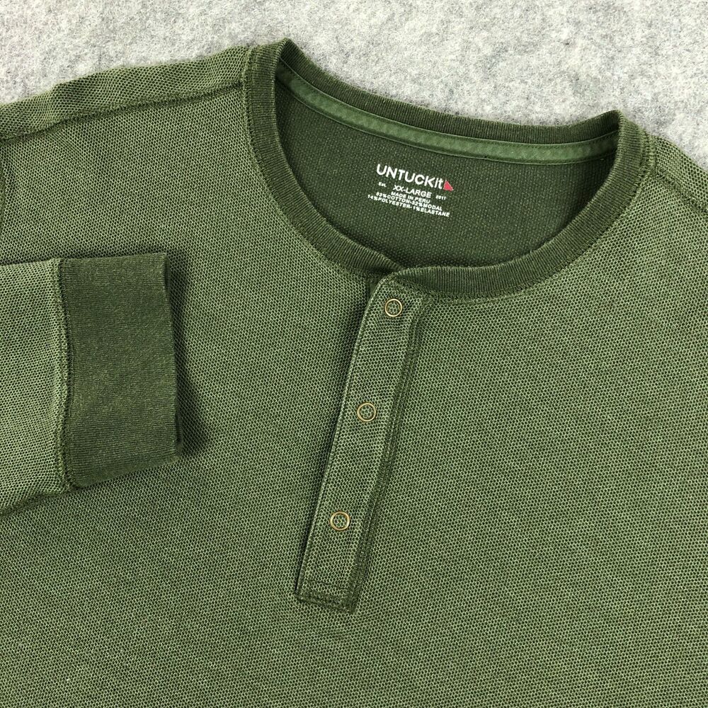 UNTUCKit Mens Thermal Henley XXL Green Long Sleeve Schrock Snap Up Shirt Stretch